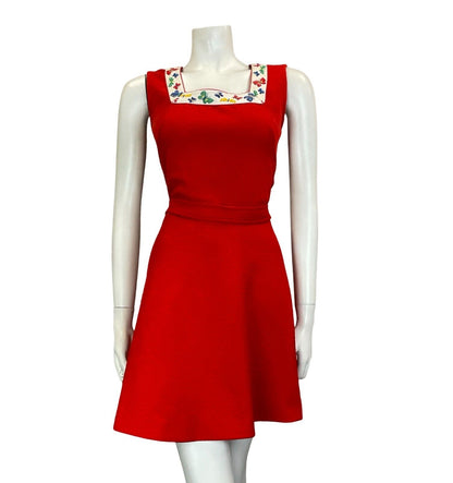 VTG 60S BUTTERFLY PAISLEY RED SLEEVELESS MINI DRESS WITH BELT SIZE 10 12