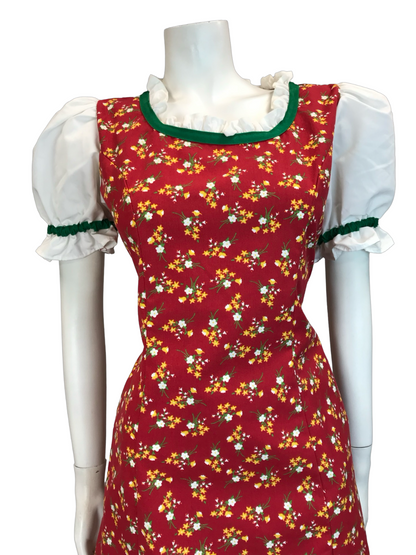 VTG 70S BAVARIAN OKTOBERFEST DIRNDL MINI DRESS RED FLORAL 12