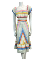 VTG 70S FIESTA SUMMER SUN CHEVRON STRIPED MIDI DRESS 6 8