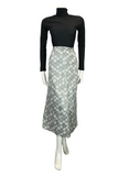 VTG 60s SILVER WHITE LUREX DAISY TWO TONE MOD PARTY MIDI SKIRT SIZE 10