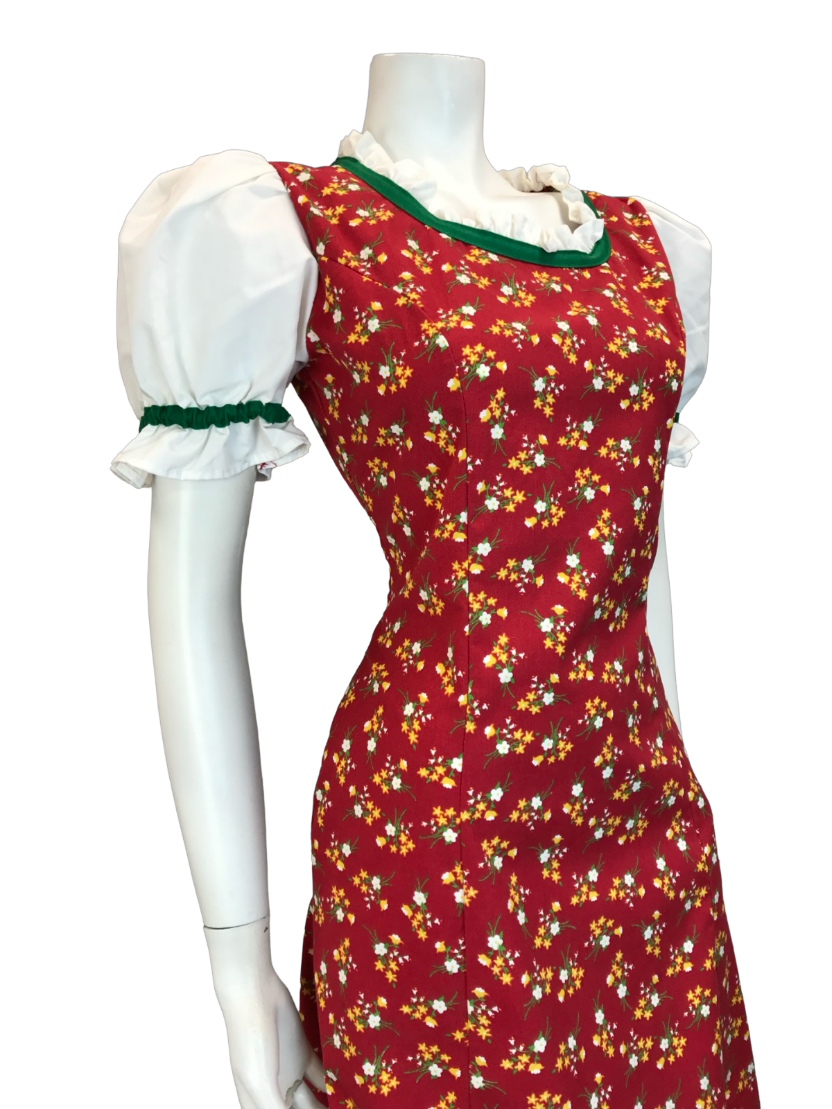 VTG 70S BAVARIAN OKTOBERFEST DIRNDL MINI DRESS RED FLORAL 12