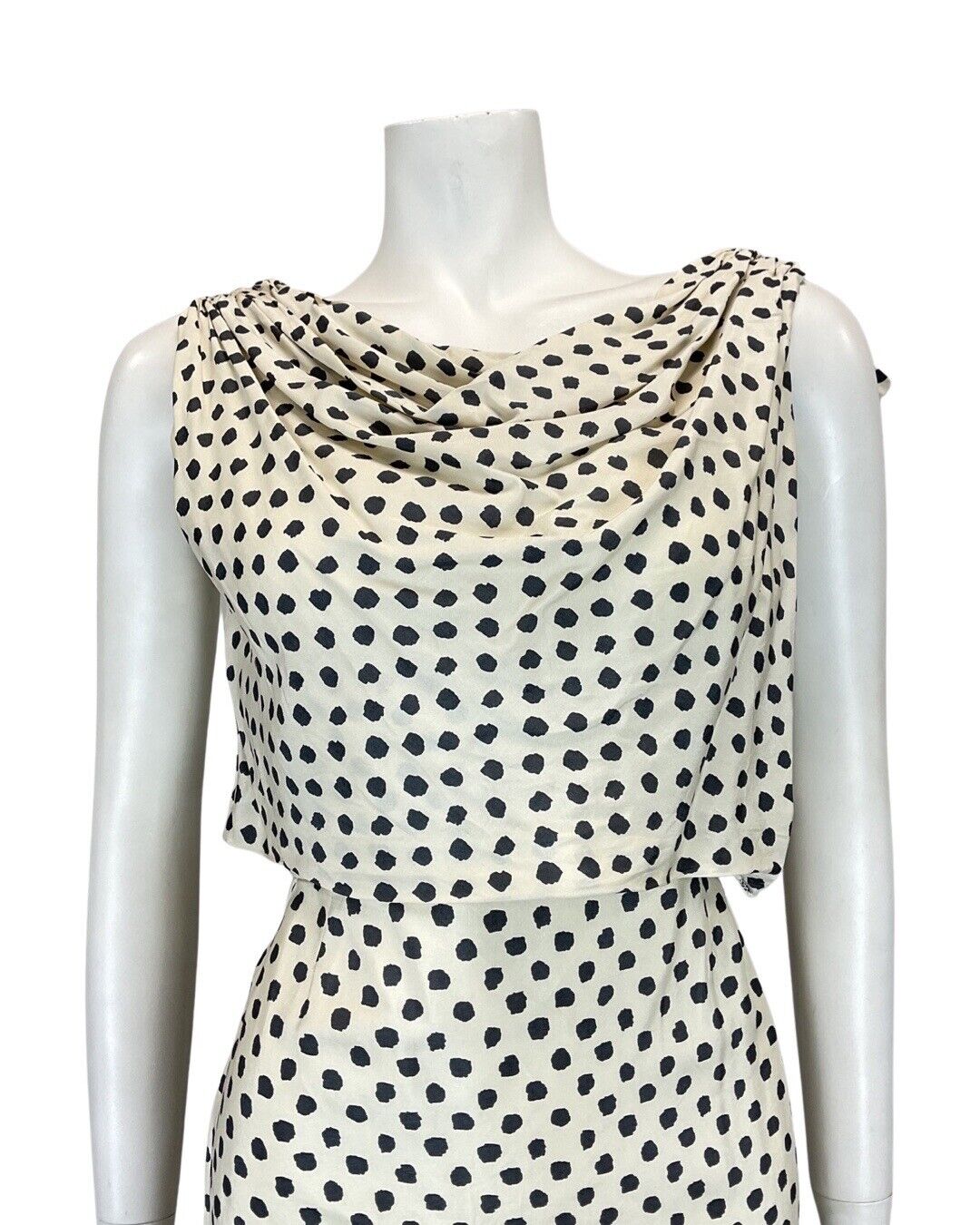 VINTAGE 60s IVORY BLACK POLKA-DOT PIERRE BALMAIN BY TORELLA WIGGLE DRESS 10 12