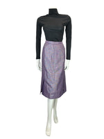 VTG 60S MOD DOGTOOTH IRIDESCENT SPARKLY PURPLE GOLD BLUE PARTY MIDI SKIRT 12 14