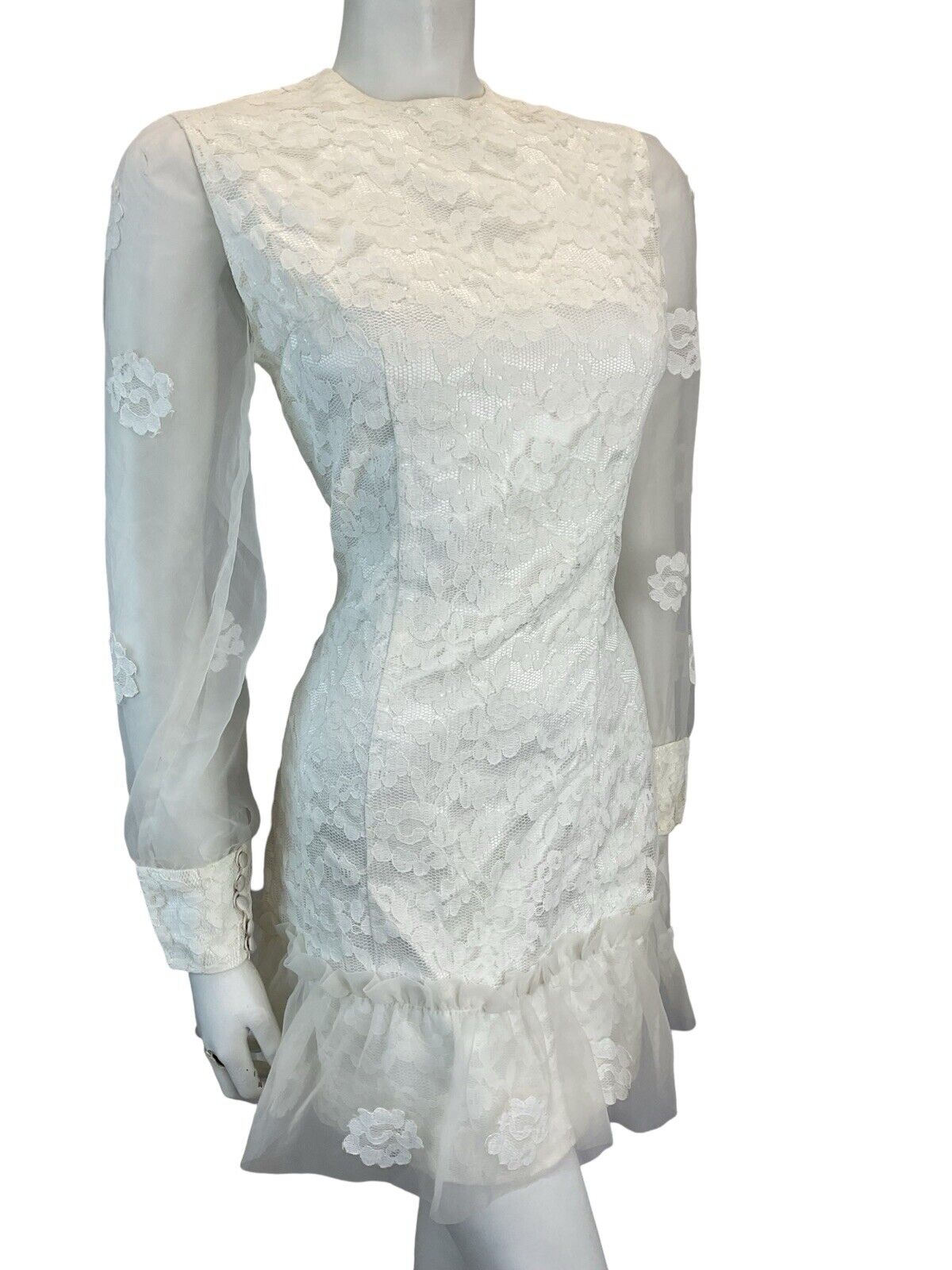 VTG 60S LACE BRIDAL GOGO MOD SCOOTER WEDDING MINI DRESS 10 12