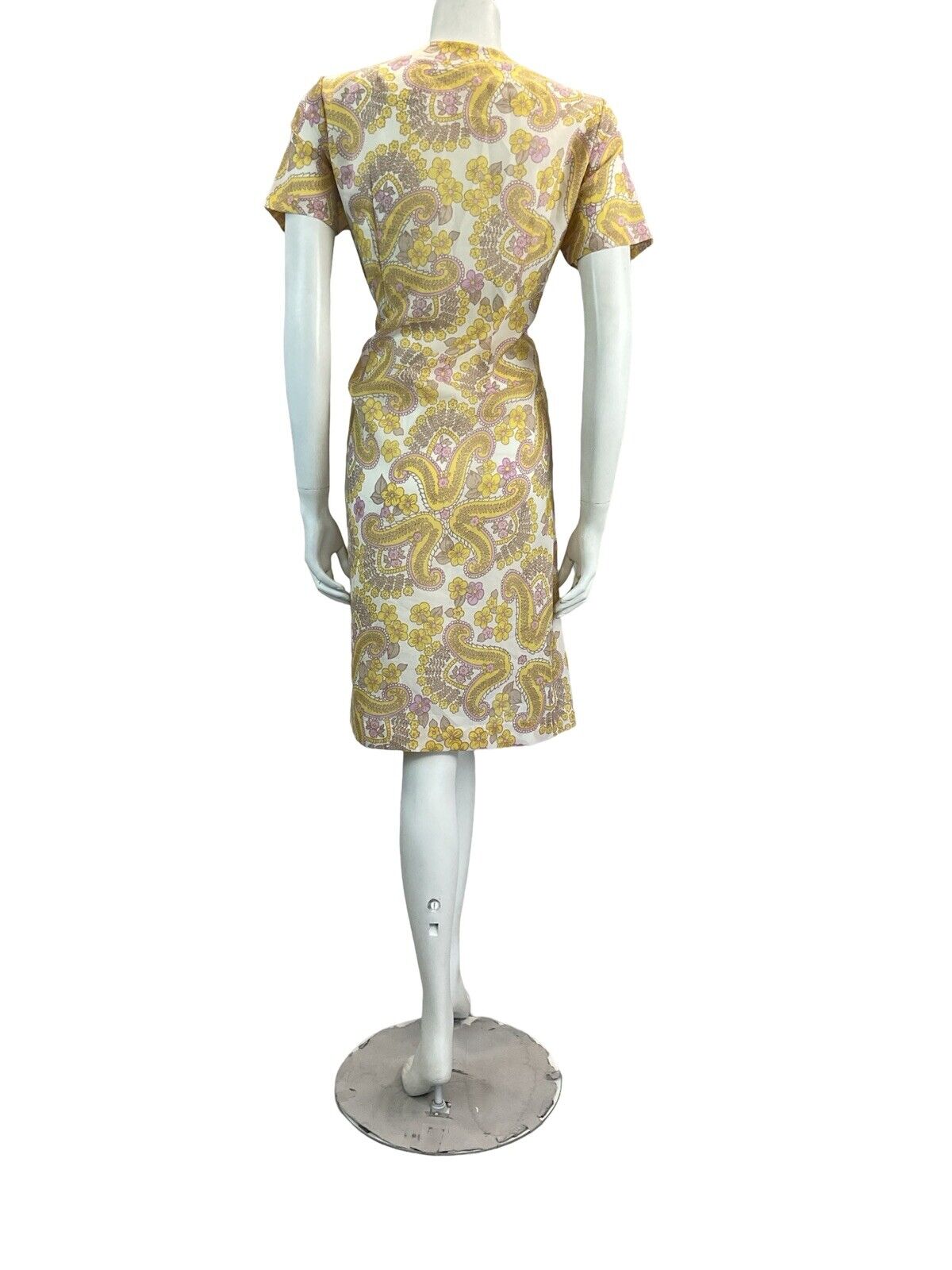 VTG 60S MOD SCOOTER SECRETARY PAISLEY MINI SHIFT DRESS PINK YELLOW WHITE 14 16