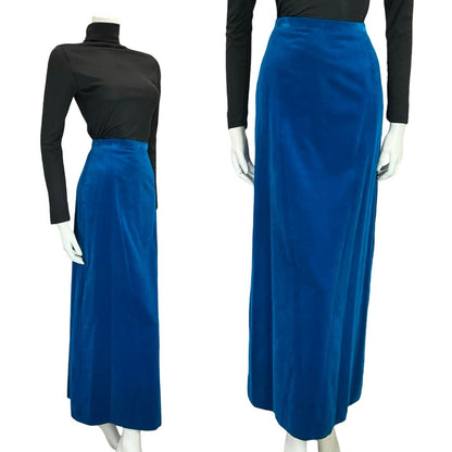 VTG CLARISSA 60S 70S BRIGHT BLUE VELVET BOHO PARTY MAXI SKIRT 4