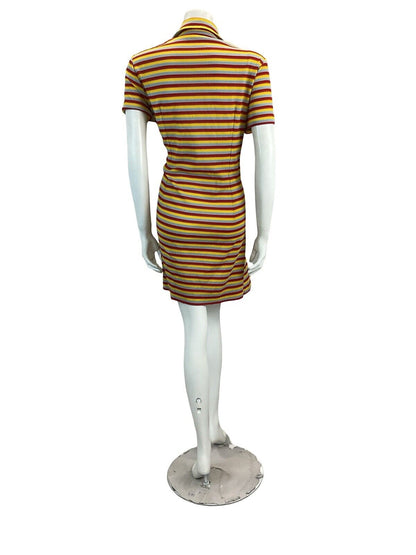 VTG 70S RED YELLOW BLUE STRIPED SHIRT DRESS SCOOTER MOD SHIRT DRESS 14 16 18