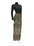 VTG 60S 70S ART DECO GEOMETRIC BROWN GOLD ZIG ZAG MAXI SKIRT 8