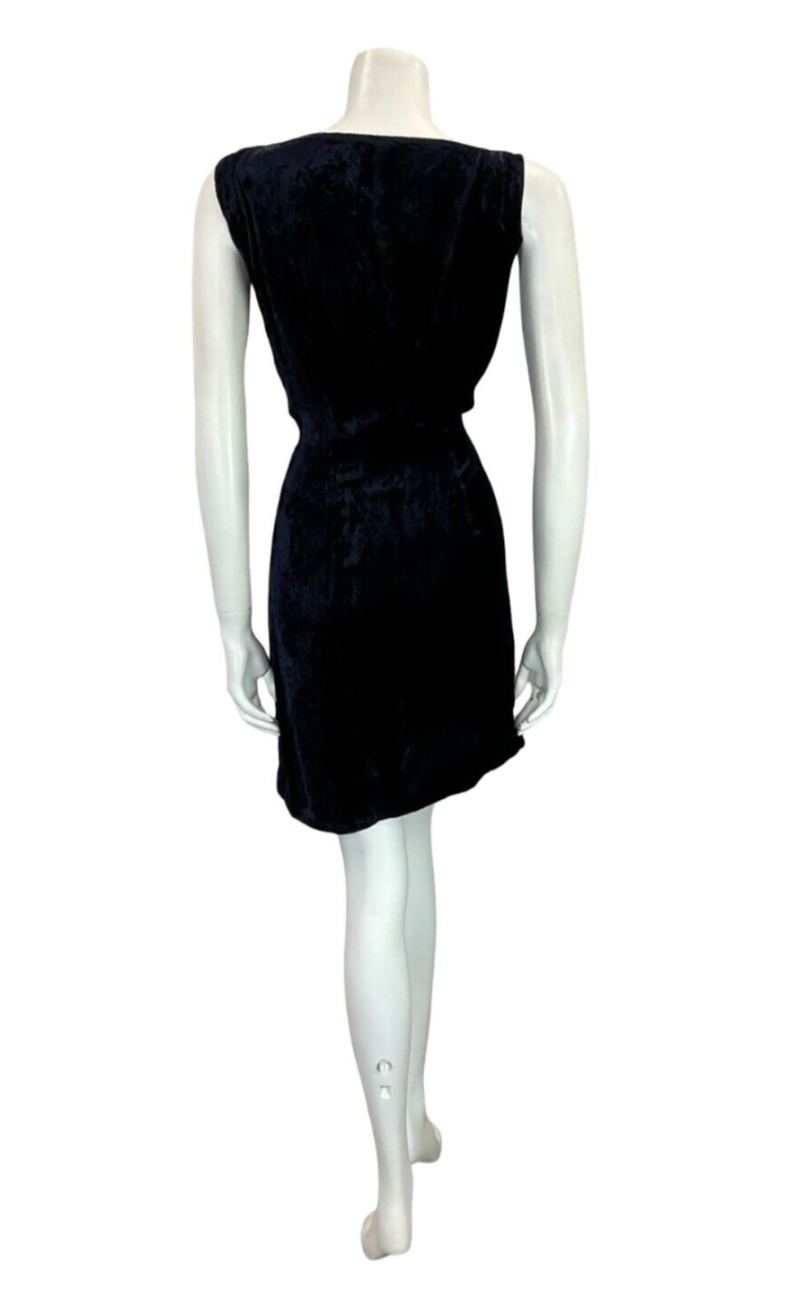 *needs close upVTG 60S NAVY BLUE HANDMADE VELVET DIAMANTE BOAT NECK MINI DRESS 8