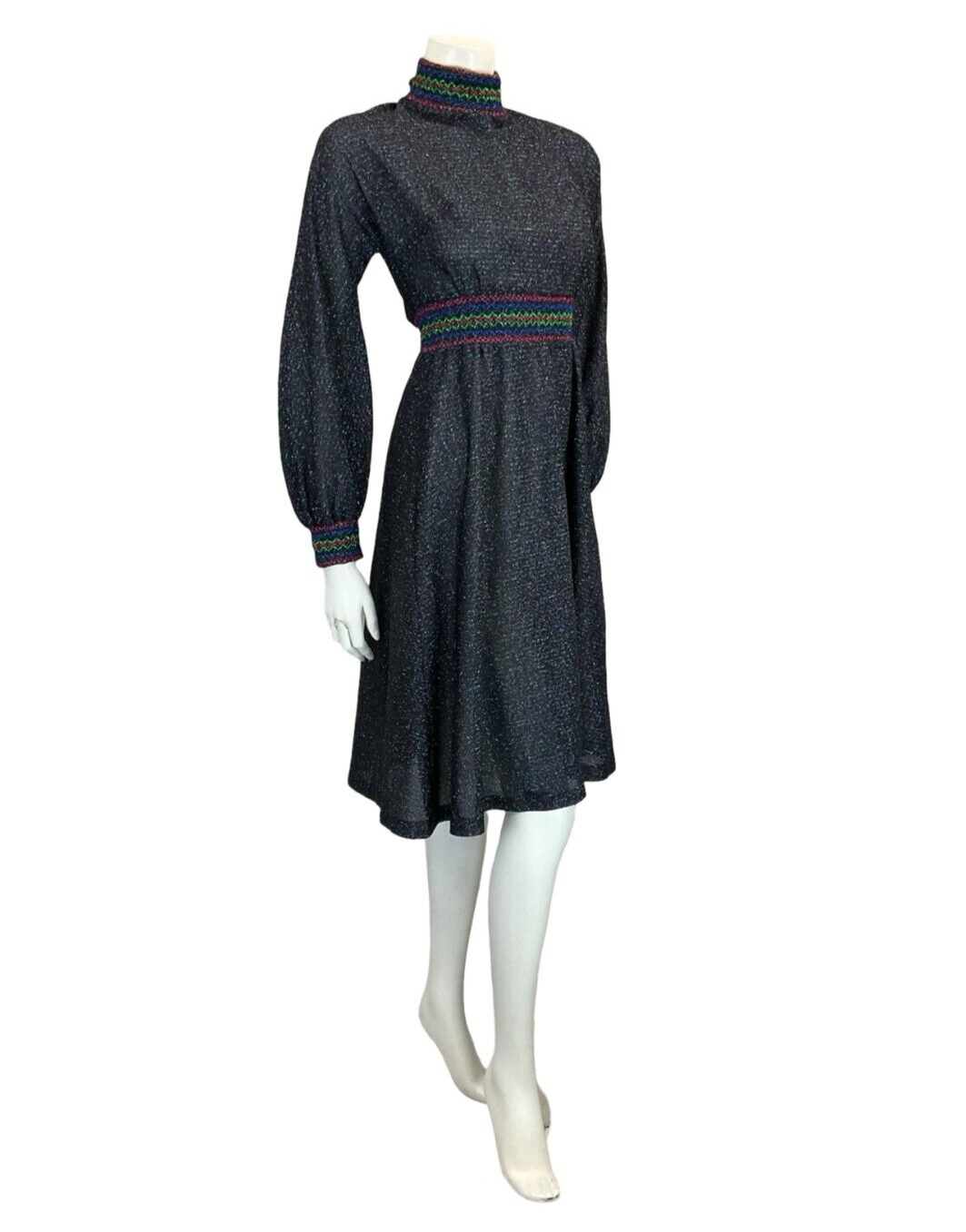 VTG 70S WINDSMOOR RAINBOW LUREX DISCO PINK PURPLE GREEN BLUE TURTLENECK DRESS 10