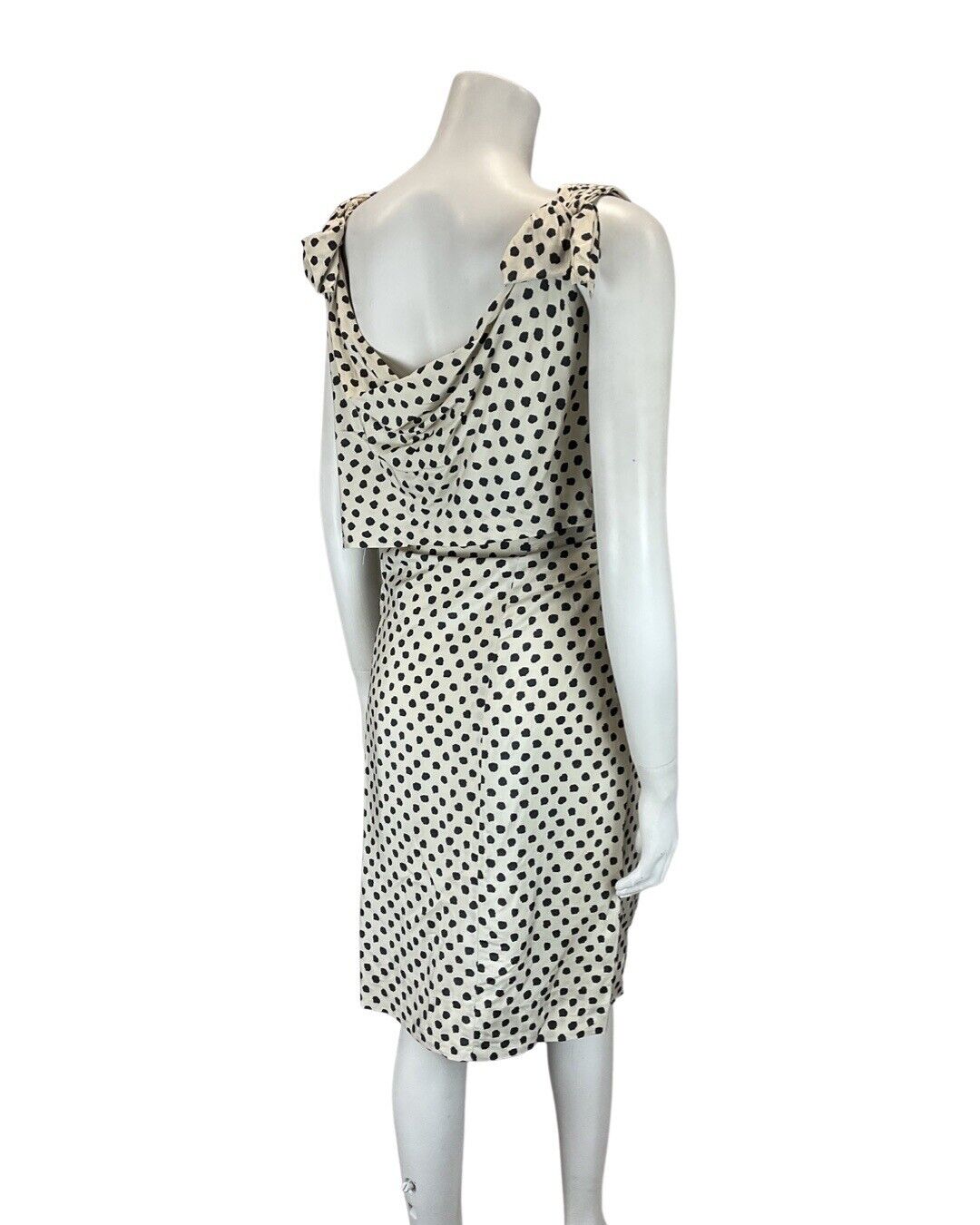 VINTAGE 60s IVORY BLACK POLKA-DOT PIERRE BALMAIN BY TORELLA WIGGLE DRESS 10 12