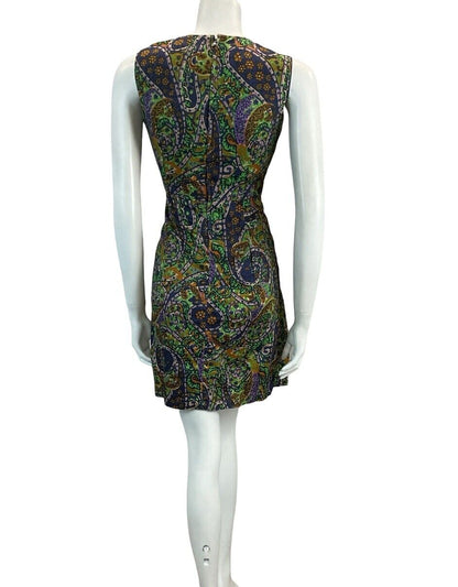 VTG 60S PAISLEY PSYCHEDELIC MINI MOD GOGO SCOOTER DRESS GREEN PURPLE BLUE 8 10