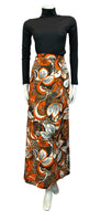 VTG 70S BROWN ORANGE WHITE BLACK FLORAL PSYCHEDELIC MAXI SKIRT SIZE 10