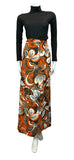 VTG 70S BROWN ORANGE WHITE BLACK FLORAL PSYCHEDELIC MAXI SKIRT SIZE 10