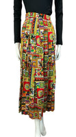 VTG 70S RED BLUE GREEN YELLOW HIPPY GEOMETRIC PATTERN MAXI SKIRT SIZE 12 14