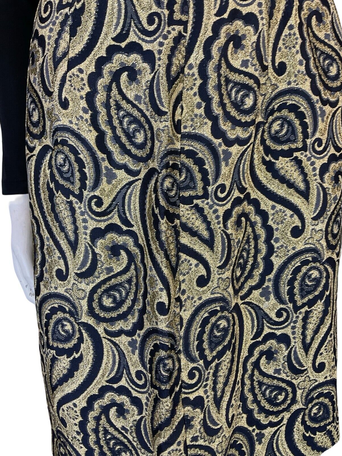 VTG 60S MOD BOHO GOLD BLACK METALLIC PAISLEY PARTY EVENING MINI SKIRT 10