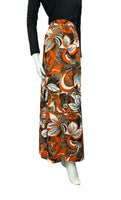 VTG 70S BROWN ORANGE WHITE BLACK FLORAL PSYCHEDELIC MAXI SKIRT SIZE 10