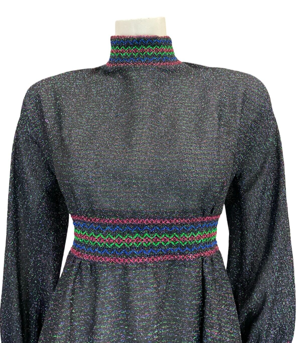 VTG 70S WINDSMOOR RAINBOW LUREX DISCO PINK PURPLE GREEN BLUE TURTLENECK DRESS 10