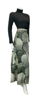 VTG 60S 70S BLACK GREEN WHITE GEOMETRIC SPOTTY ABSTRACT PRINT MAXI SKIRT SIZE 12