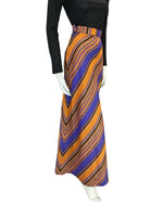 VTG 70S STRIPED PURPLE ORANGE GOLD BLACK GEOMETRIC PARTY MAXI SKIRT SIZE 2/4