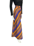 VTG 70S STRIPED PURPLE ORANGE GOLD BLACK GEOMETRIC PARTY MAXI SKIRT SIZE 2/4