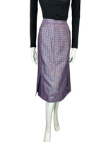 VTG 60S MOD DOGTOOTH IRIDESCENT SPARKLY PURPLE GOLD BLUE PARTY MIDI SKIRT 12 14