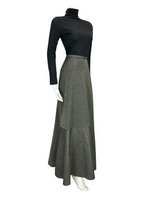 VTG 70S CHARCOAL SILVER GLITTERY PARTY LUREX FLARE FISHTAIL MAXI SKIRT 10 12