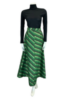 VTG 70S GREEN BLACK GOLD STRIPED BAR GEOMETRIC MAXI SKIRT SIZE 8