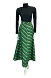 VTG 70S GREEN BLACK GOLD STRIPED BAR GEOMETRIC MAXI SKIRT SIZE 8