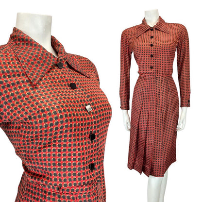 VINTAGE 70s RUBY RED BLUE CHECKED GEOMETRIC NINA RICCI DAGGER SHIRT DRESS 8 10