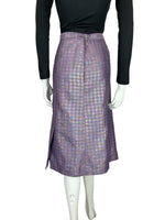 VTG 60S MOD DOGTOOTH IRIDESCENT SPARKLY PURPLE GOLD BLUE PARTY MIDI SKIRT 12 14