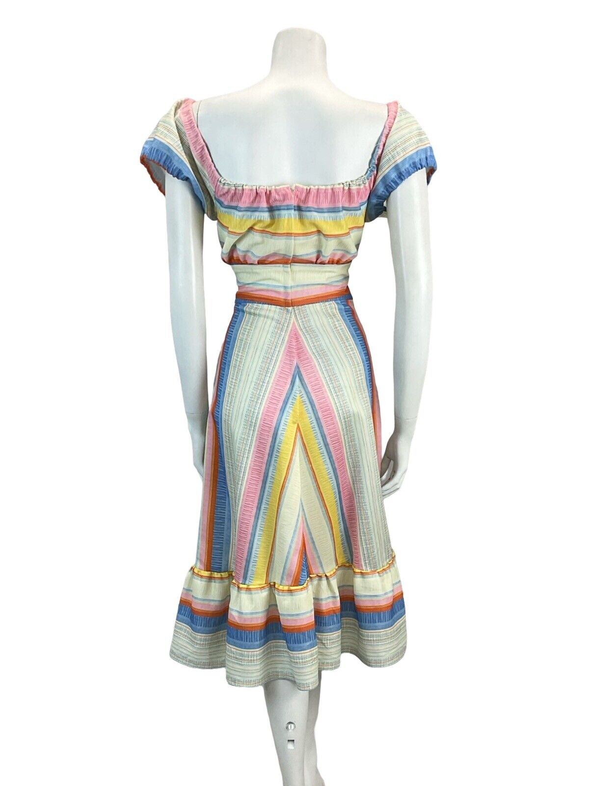 VTG 70S FIESTA SUMMER SUN CHEVRON STRIPED MIDI DRESS 6 8