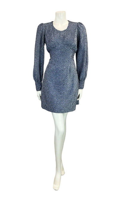 VTG 70S DISCO BLUE LUREX BISHOP SLEEVE TIE WAIST PARTY GLITTERY DRESS SIZE 6 8