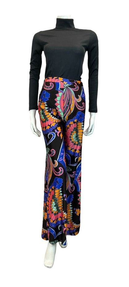 VTG 60S 70S DISCO PALAZZO BLACK BLUE  PINK PSYCHDELIC FLARE TROUSERS SIZE 8 10