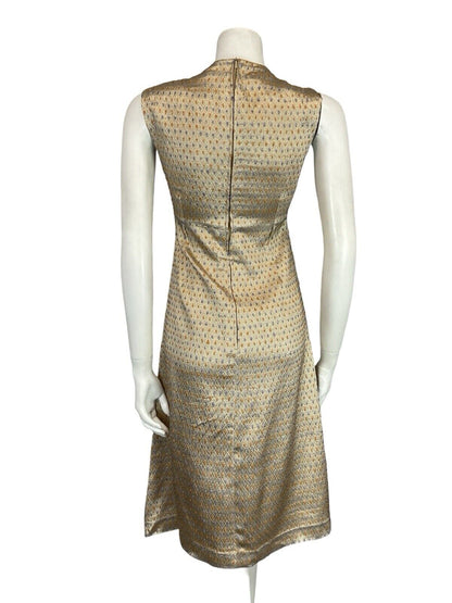 60S GOLD BLUE ORANGE DIAMOND CHECKED SPARKLING PARTY EVENING MIDI DRESS 10