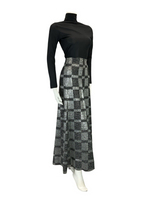 VTG 70S SILVER BLACK CHECKED GRID DISCO STUDIO 54 MAXI SKIRT SIZE 8 10 S