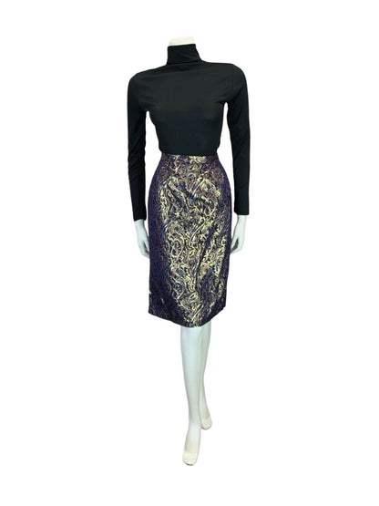 VTG 60S IRIDESCENT PURPLE BLUE GOLD MOD PARTY PSYCHEDELIC PENCIL SKIRT 8 10