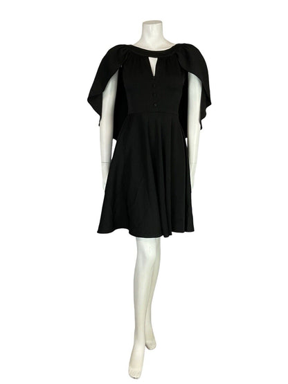 VTG 60S 70S BLACK CAPE KEYHOLE NECK FORM FITTING LITTLE BLACK MINI DRESS 4