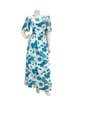 VTG 70S SUMMER BLUE WHITE FLORAL WEDDING PARTY MAXI DRESS 10