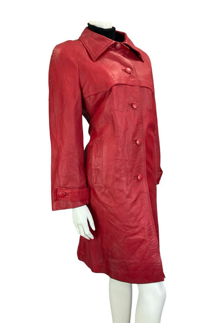 VTG 70S RED LEATHER DAGGER COLLAR BUTTON DOWN MOD COAT SIZE 12