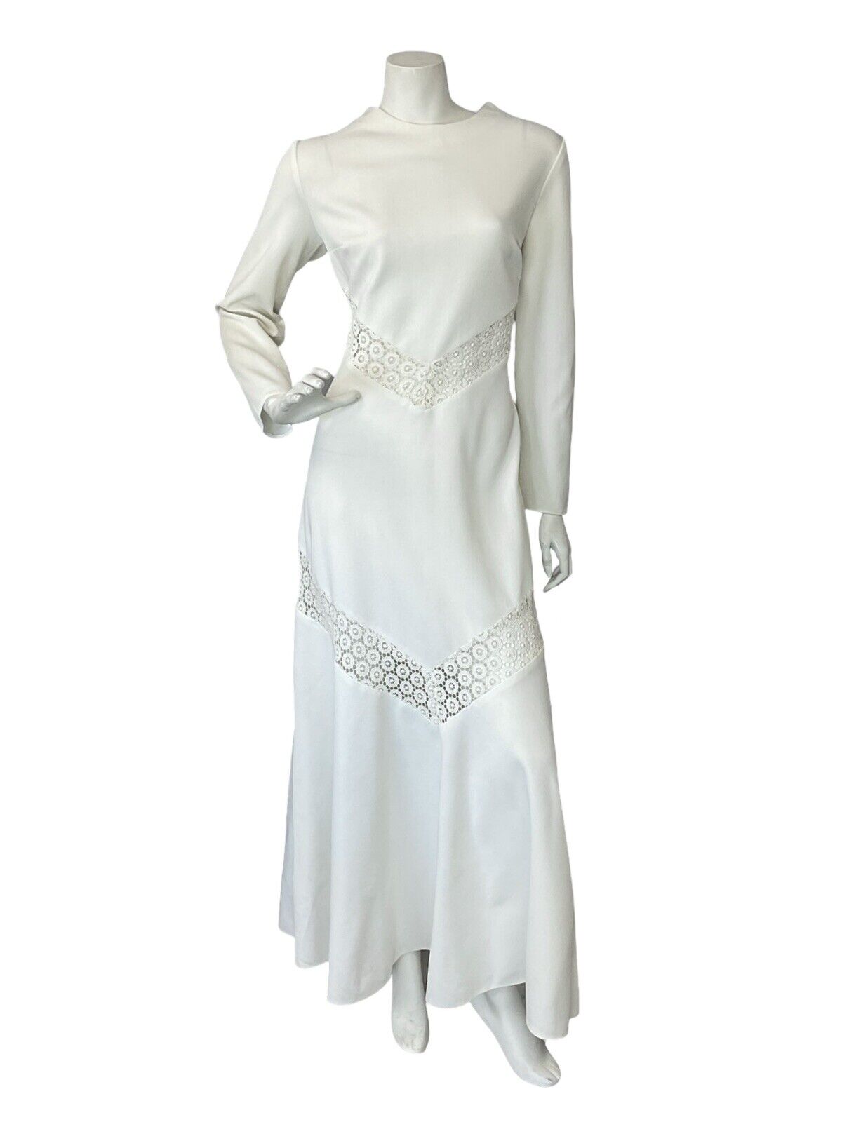 VTG 70S BOHO HIPPY WHITE LACE BRIDAL LONG SLEEVE MAXI DRESS 10 12