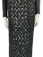 VTG 70S BLACK ZIG ZAG SEQUIN THICK KNITTED BLACK SILVER PARTY MIDI SKIRT 10 12