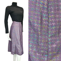 VTG 60S MOD DOGTOOTH IRIDESCENT SPARKLY PURPLE GOLD BLUE PARTY MIDI SKIRT 12 14