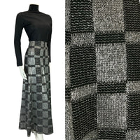 VTG 70S SILVER BLACK CHECKED GRID DISCO STUDIO 54 MAXI SKIRT SIZE 8 10 S