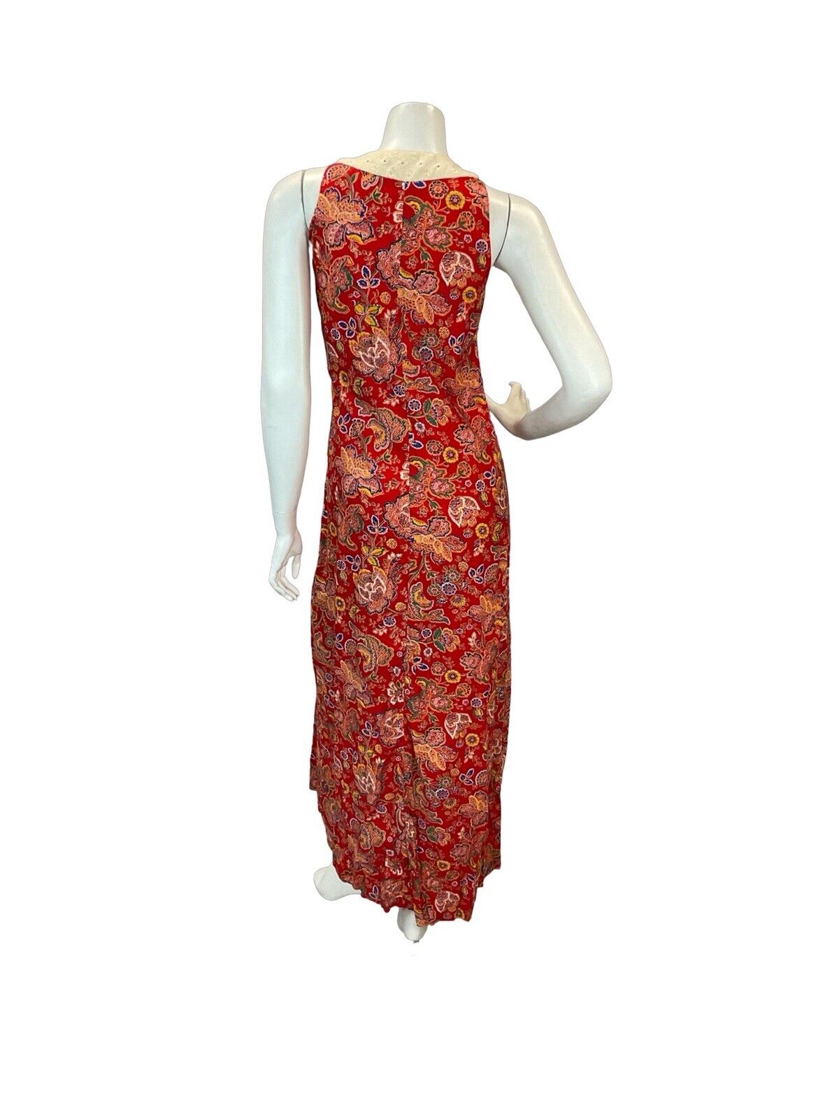 VTG 60s 70s LIBERTY HOUSE MADE IN HAWAII RED PAISLEY BOHO MAXI DRESS 6 8