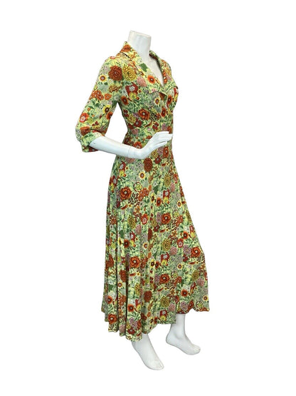 VTG 60s 70s BRIGHT MULTICOLOUR FLORAL WRAP MIDAXI DRESS 10 12