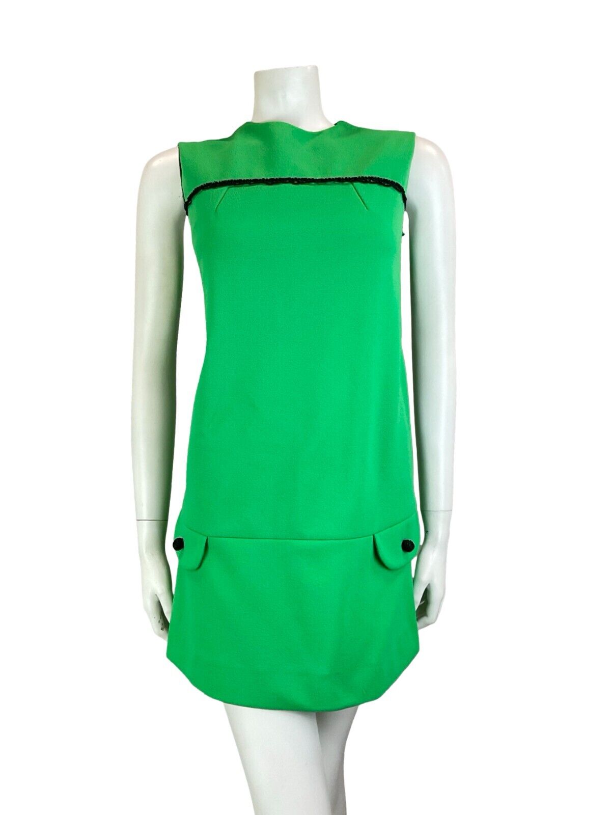 VTG 60S MOD GOGO SCOOTER GREEN SLEEVELESS MINI DRESS SIZE 8