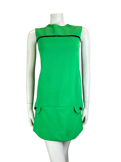 VTG 60S MOD GOGO SCOOTER GREEN SLEEVELESS MINI DRESS SIZE 8