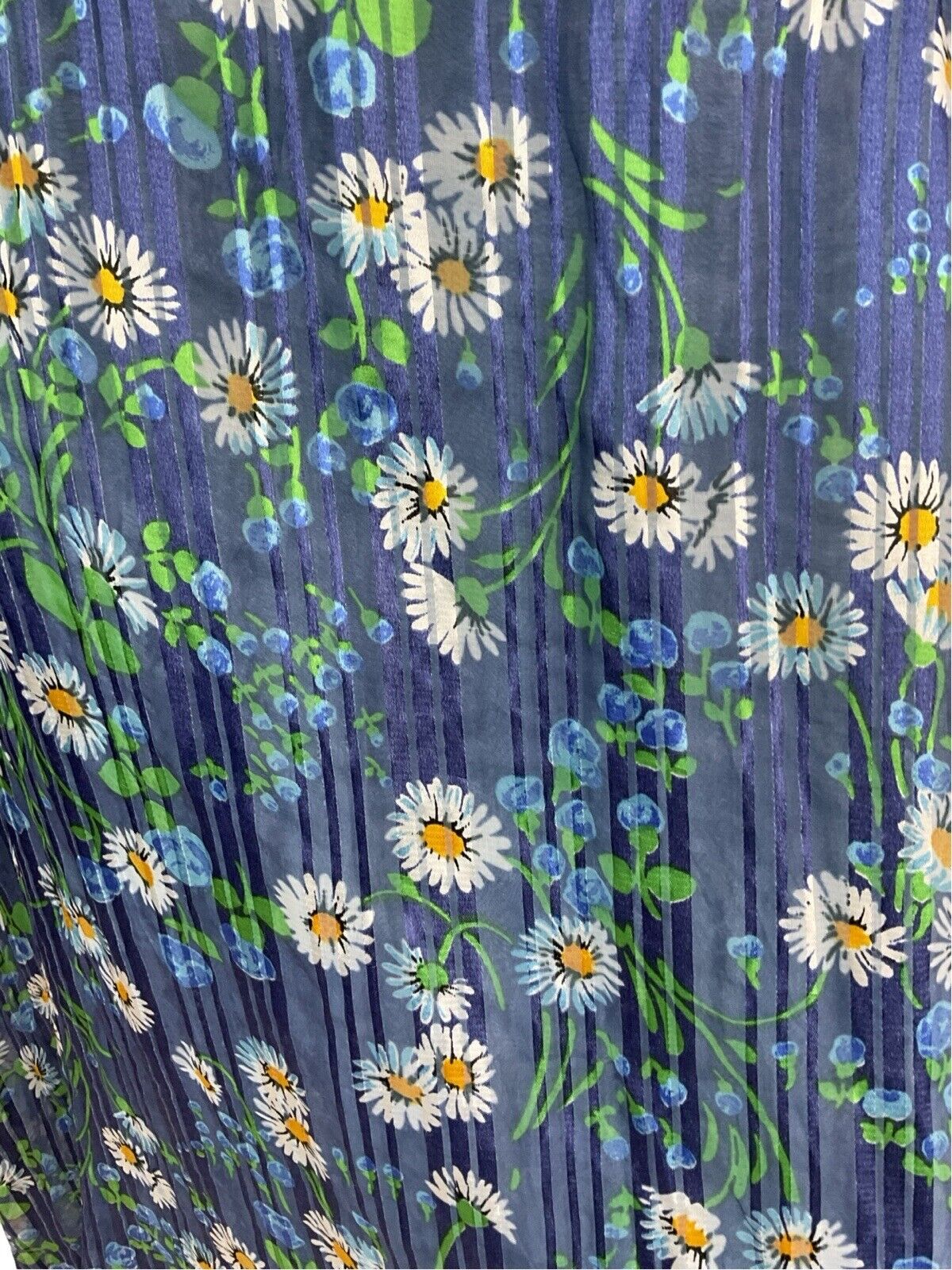 VINTAGE 60s 70s DAISY PRINT BLUE SEMI-SHEER LINED MAXI DRESS 10 12