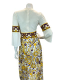 VTG 70S PURPLE YELLOW WHITE HIPPY FESTIVAL PAISLEY FLORAL MAXI DRESS 8 10